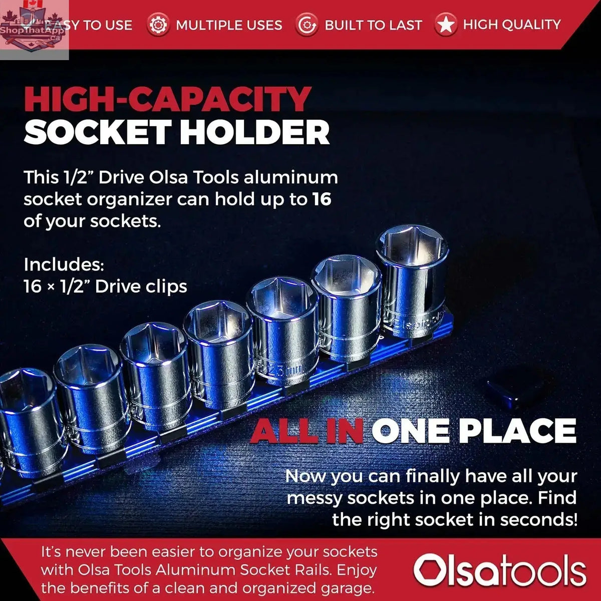 Aluminum Socket Organizer Rails With Rubber End Caps for 10 mm Socket Set - Shopthatapp.ca