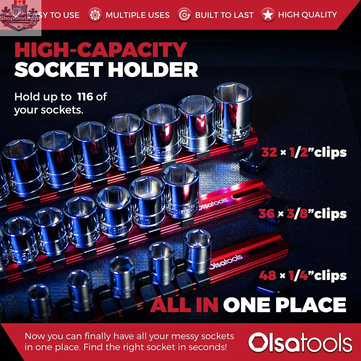 Aluminum Socket Organizer Rails With Rubber End Caps for 10 mm Socket Set - Shopthatapp.ca