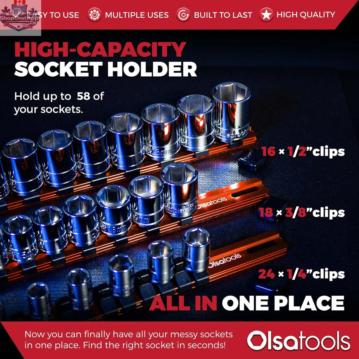 Aluminum Socket Organizer Rails With Rubber End Caps for 10 mm Socket Set - Shopthatapp.ca