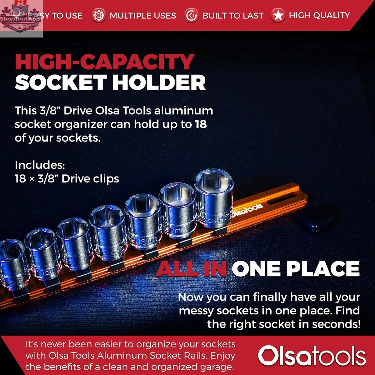 Aluminum Socket Organizer Rails With Rubber End Caps for 10 mm Socket Set - Shopthatapp.ca