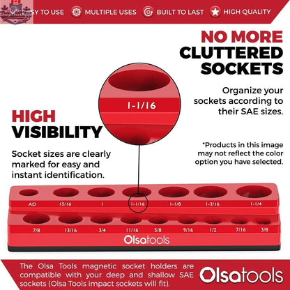 Olsa Tools Canada 2-Row Magnetic Socket Holders for 1/2 Drive Click Torque Wrench, organized socket storage solution