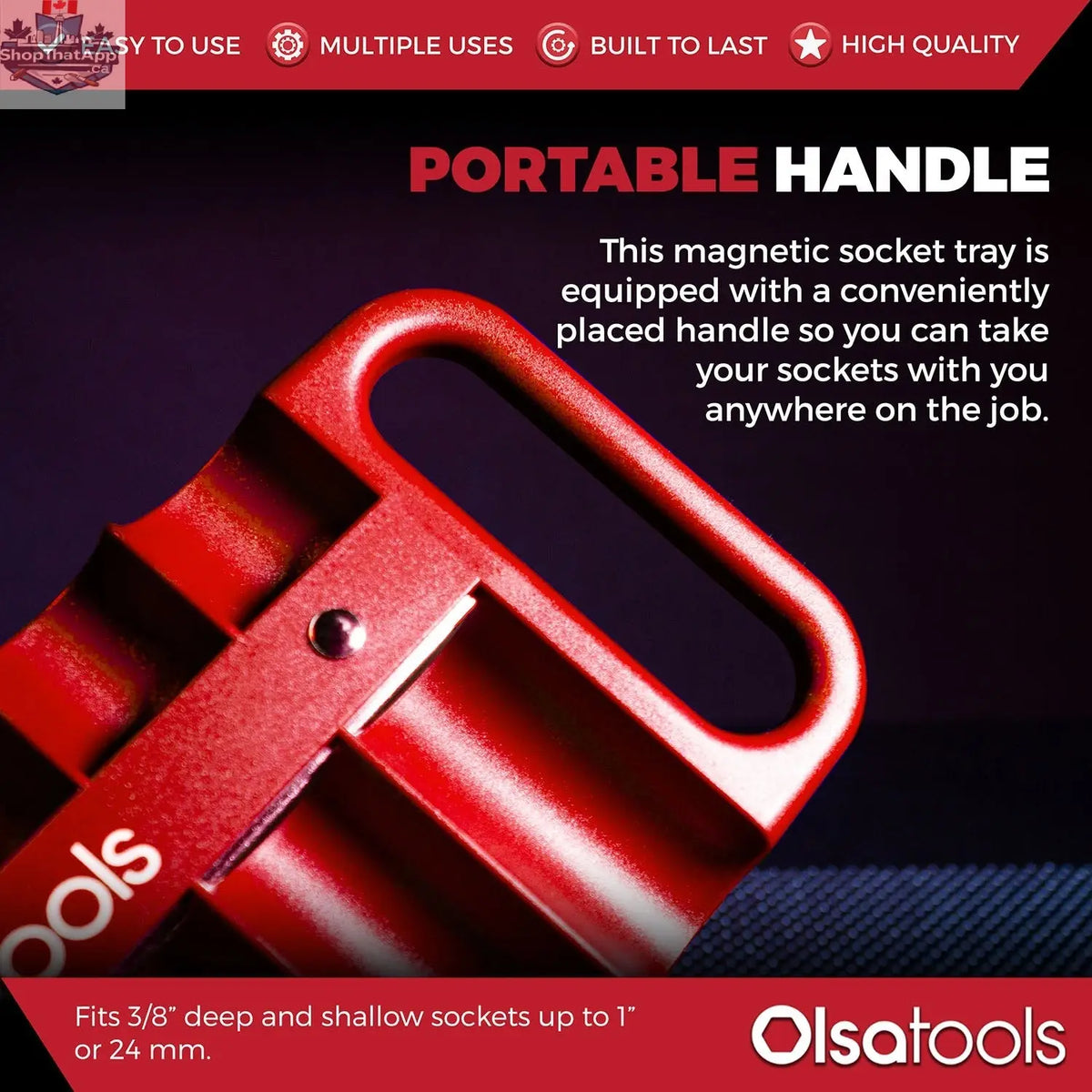 Olsa Tools Canada magnetic socket organizer tray with clearly labeled compartments for efficient tool management