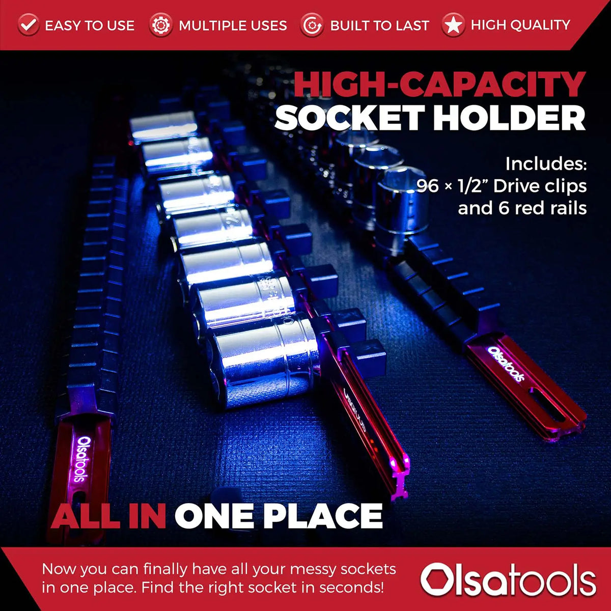Aluminum Socket Organizer Rails with Locking End Caps - Shopthatapp.ca