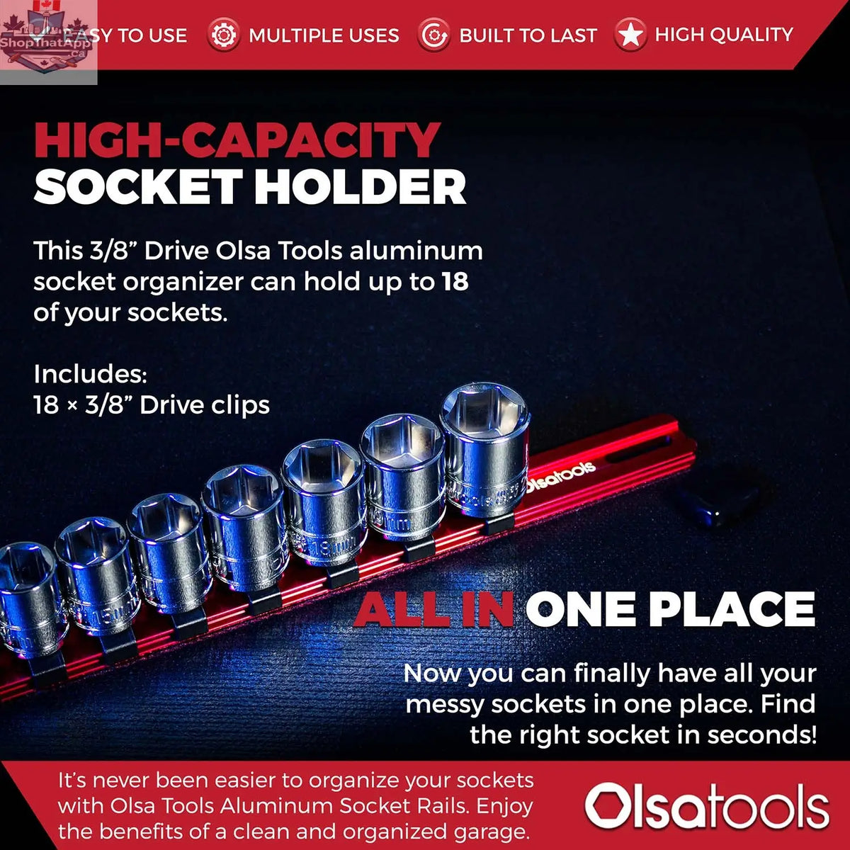 Aluminum Socket Organizer Rails With Rubber End Caps for 10 mm Socket Set - Shopthatapp.ca
