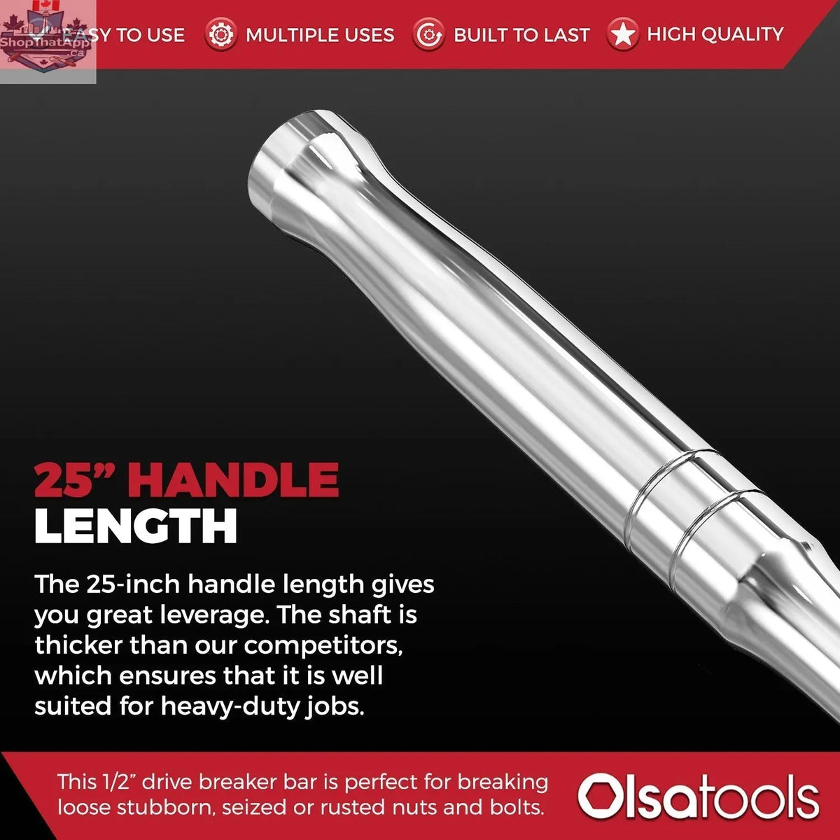 Breaker Bar 1/2 Inch Drive - 25 Inch Length for Maximum Torque and Performance - Shopthatapp.ca