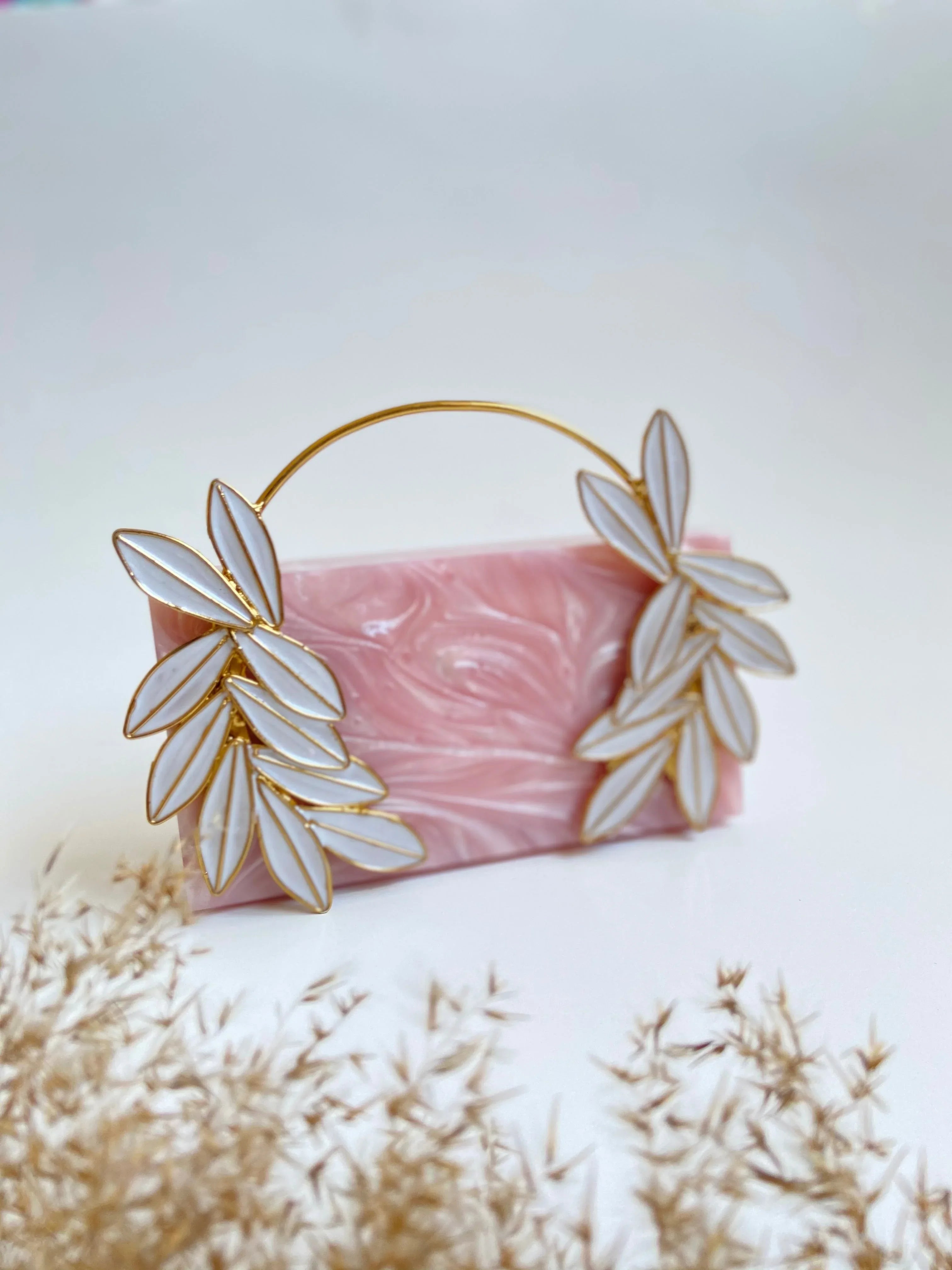 ISLA Pink Handbag - Elevate Your Style with Unique Metal Leaf Work