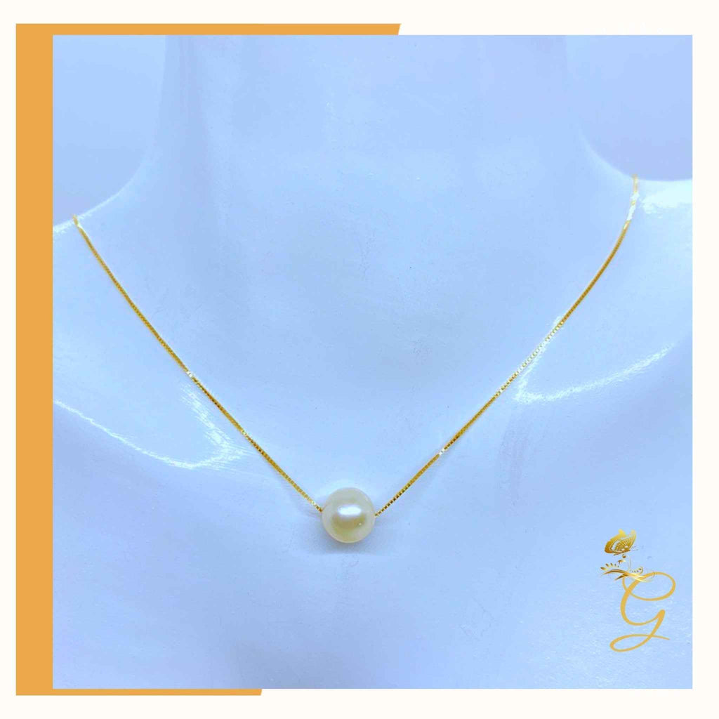 18K Real Gold White Pearl Earrings &amp; Necklace Set (18”)