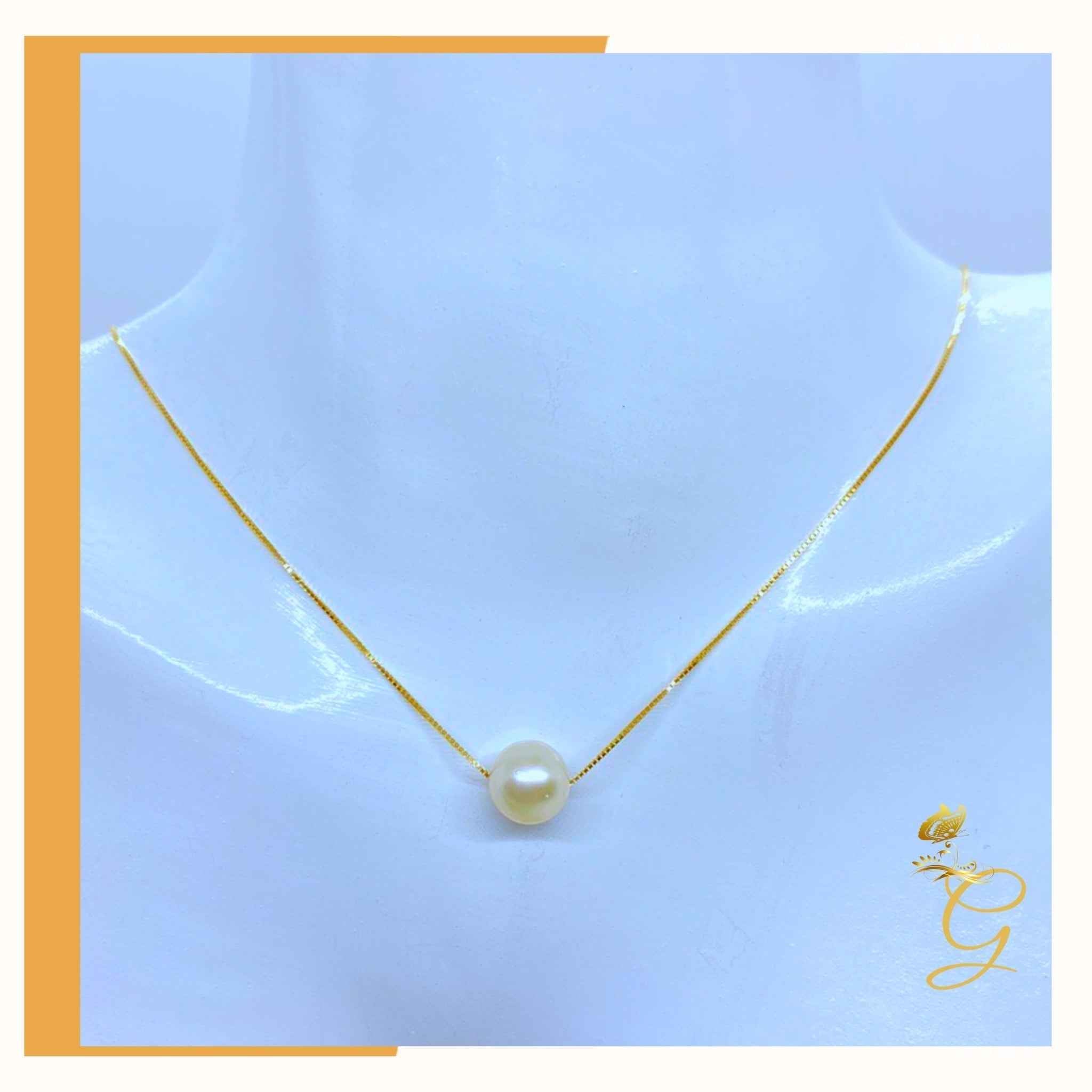 18K Real Gold White Pearl Earrings &amp; Necklace Set (18”)