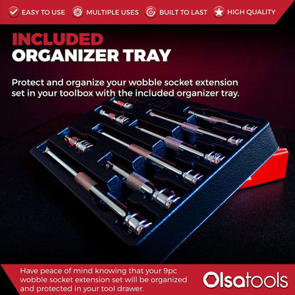 Wobble Socket Extension Set (9pc) | 1/2, 3/8, 1/4" Drive Ratchet Extension Bars - Shopthatapp.ca