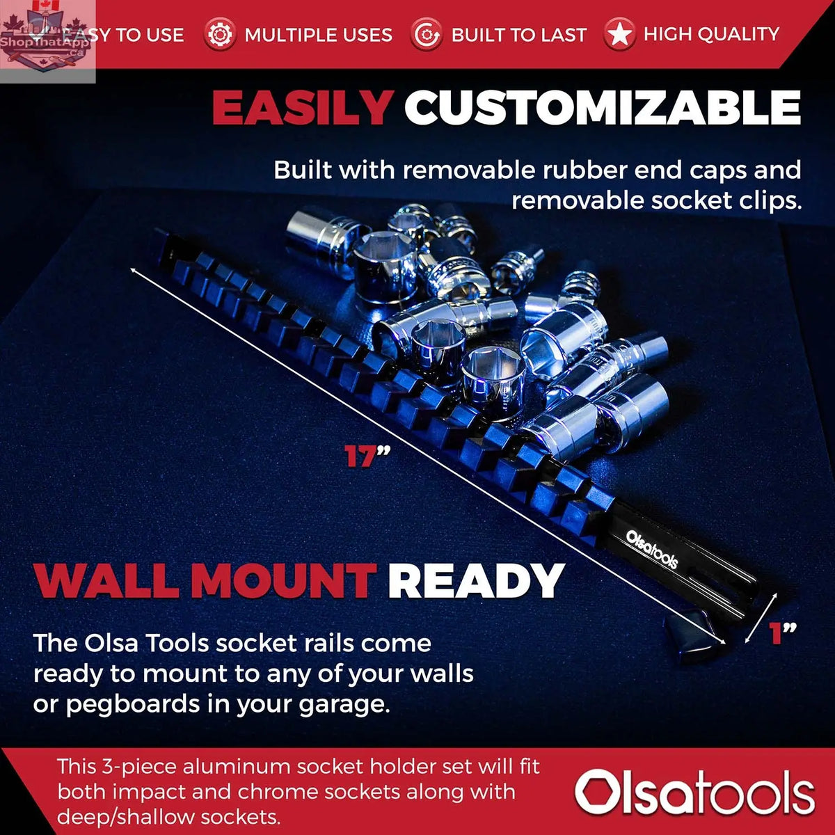 Aluminum Socket Organizer Rails With Rubber End Caps for 10 mm Socket Set - Shopthatapp.ca