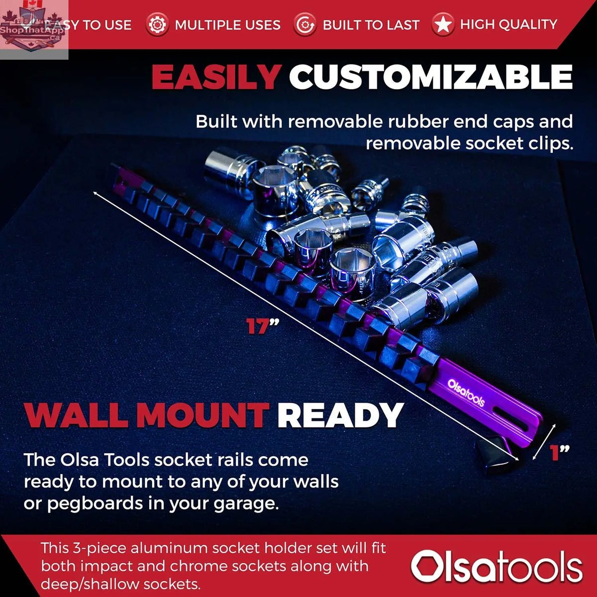 Aluminum Socket Organizer Rails With Rubber End Caps for 10 mm Socket Set - Shopthatapp.ca