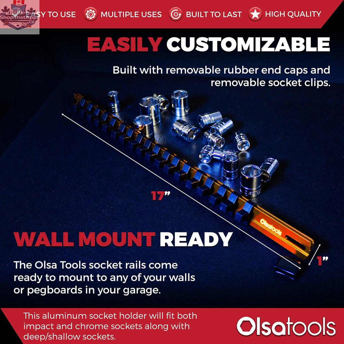 Aluminum Socket Organizer Rails With Rubber End Caps for 10 mm Socket Set - Shopthatapp.ca