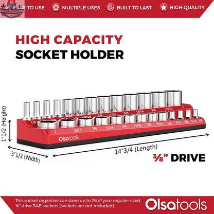 Olsa Tools Canada 2-Row Magnetic Socket Holders for 1/2 drive click torque wrench, organized for easy socket storage.