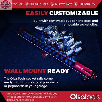 Aluminum Socket Organizer Rails With Rubber End Caps for 10 mm Socket Set - Shopthatapp.ca