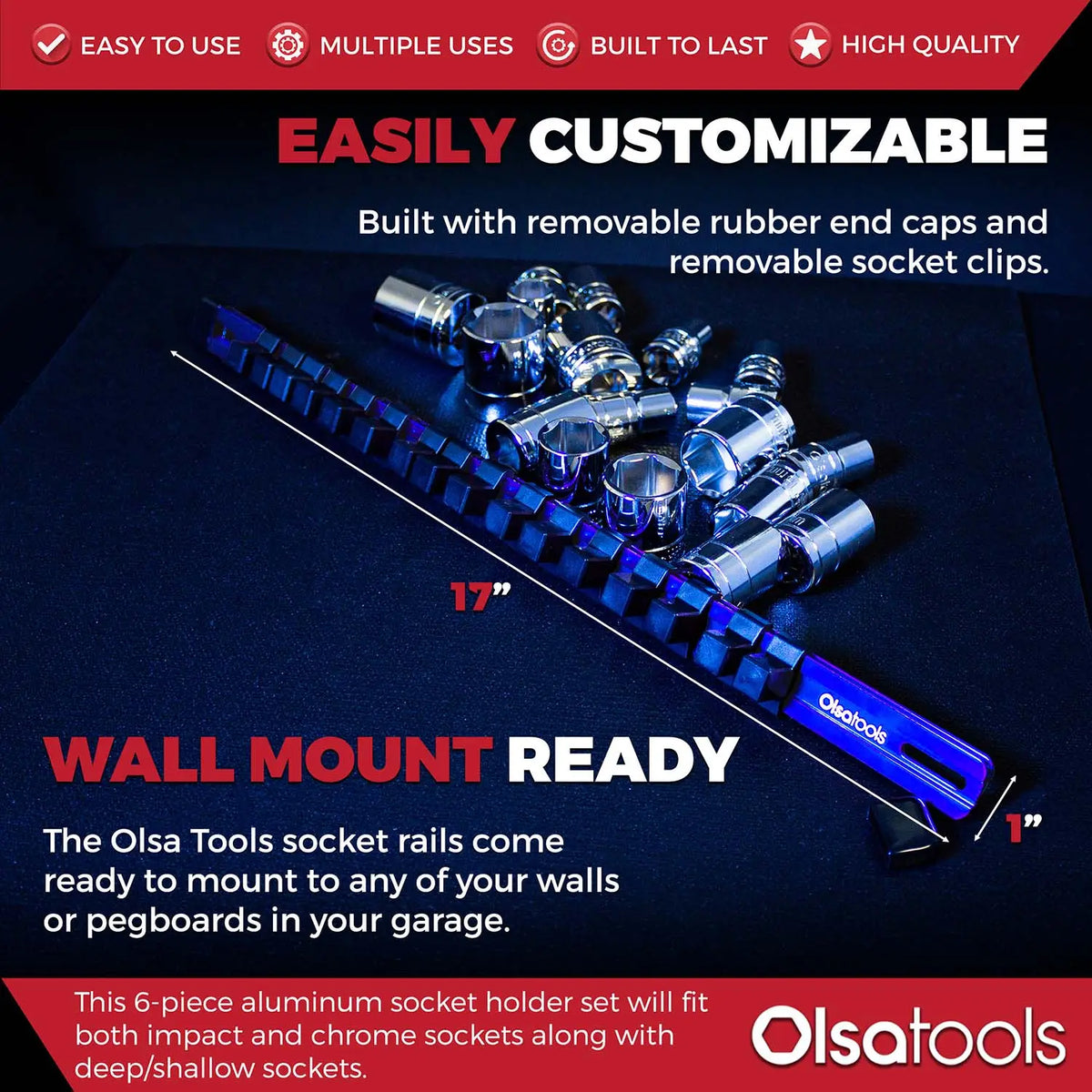 Aluminum Socket Organizer Rails With Rubber End Caps for 10 mm Socket Set - Shopthatapp.ca