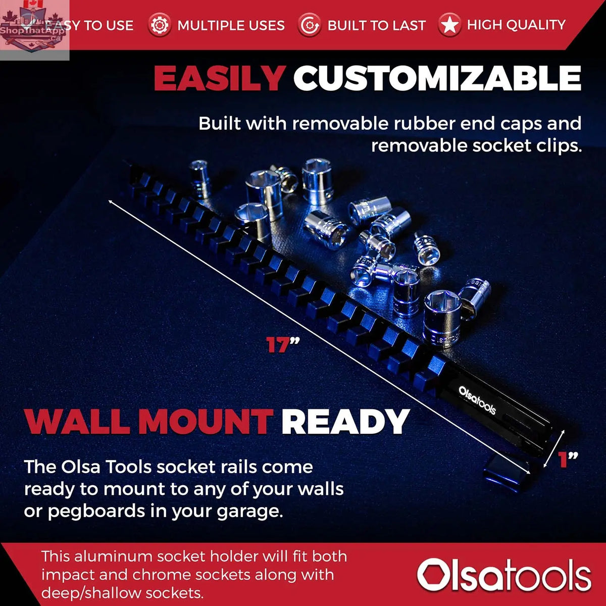 Aluminum Socket Organizer Rails With Rubber End Caps for 10 mm Socket Set - Shopthatapp.ca