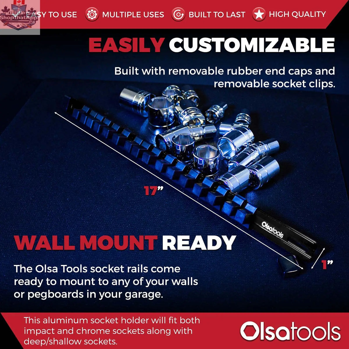 Aluminum Socket Organizer Rails With Rubber End Caps for 10 mm Socket Set - Shopthatapp.ca