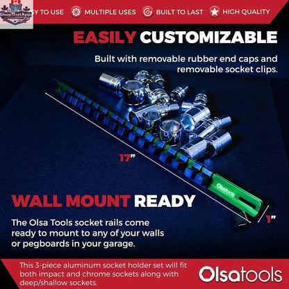 Aluminum Socket Organizer Rails With Rubber End Caps for 10 mm Socket Set - Shopthatapp.ca