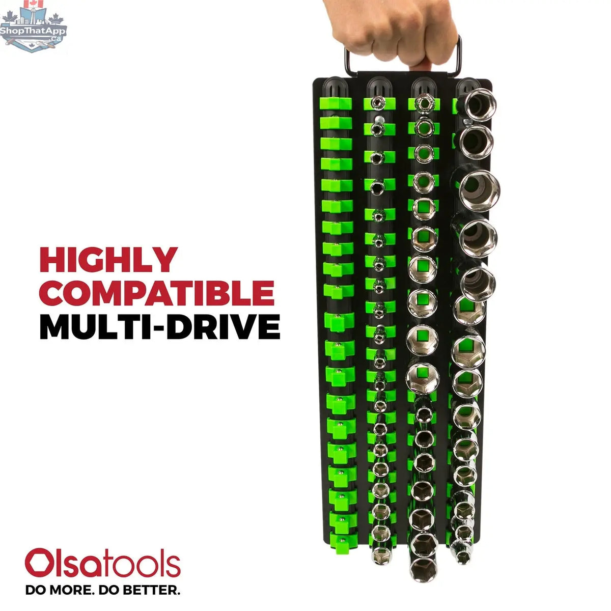 Olsa Tools Canada socket organizer tray with handle for organizing and storing socket sets efficiently