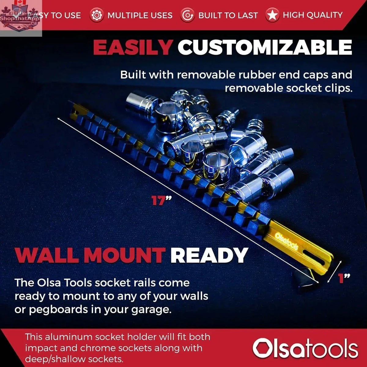 Aluminum Socket Organizer Rails With Rubber End Caps for 10 mm Socket Set - Shopthatapp.ca