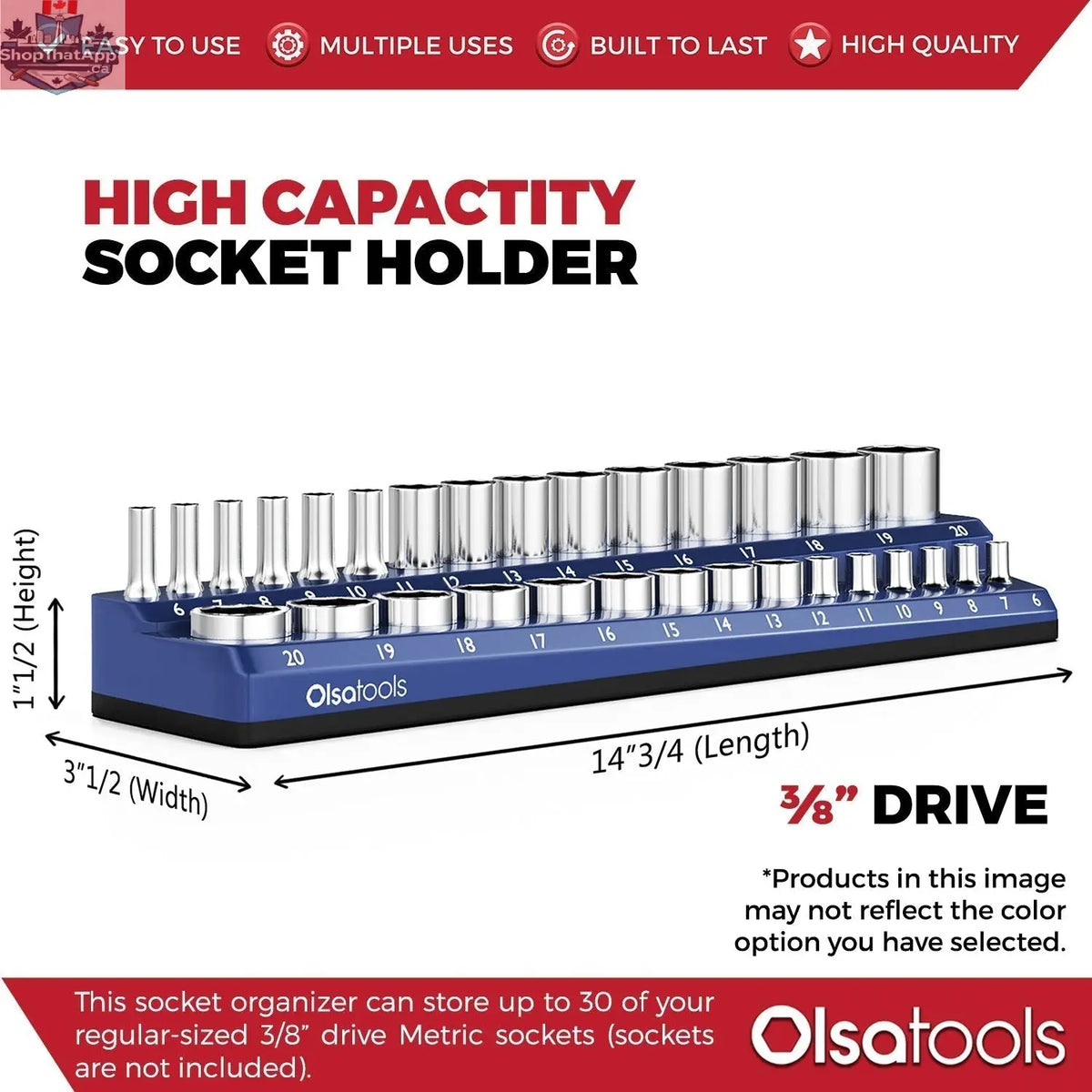 Olsa Tools Canada 2-Row Magnetic Socket Holders for Click Torque Wrench 1/2 Drive, organized socket storage and organization.