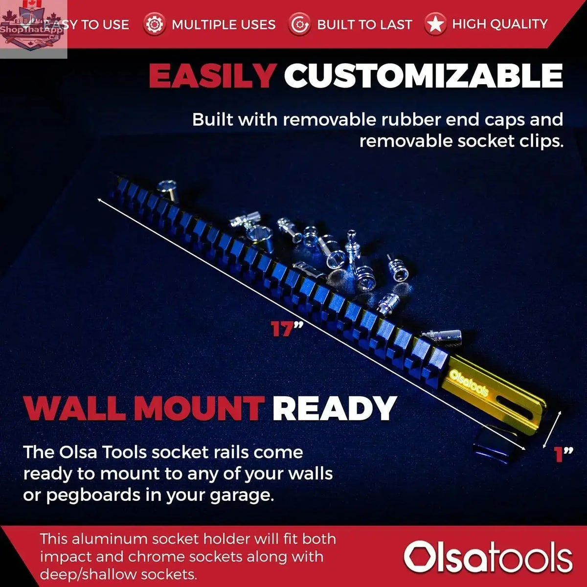 Aluminum Socket Organizer Rails With Rubber End Caps for 10 mm Socket Set - Shopthatapp.ca