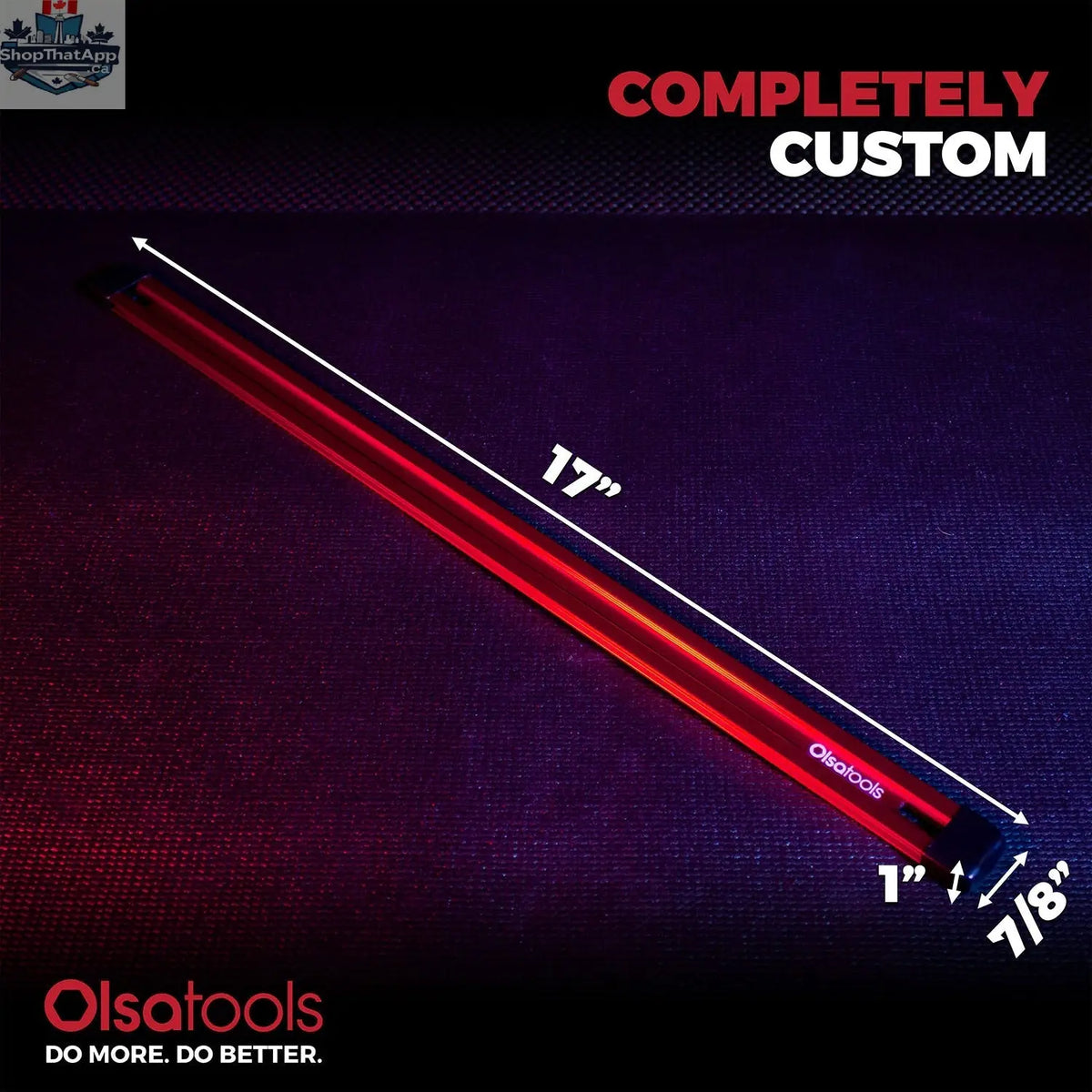 Infographic showing an empty aluminum socket rail by Olsa Tools Canada for creating custom socket organizers.