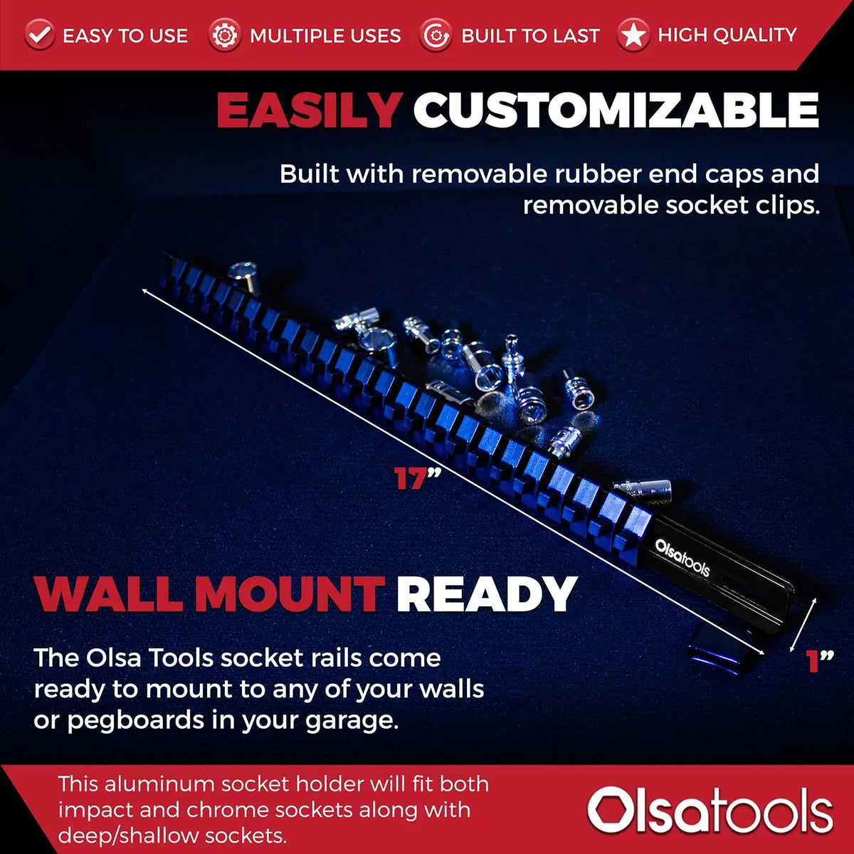 Aluminum Socket Organizer Rails With Rubber End Caps for 10 mm Socket Set - Shopthatapp.ca