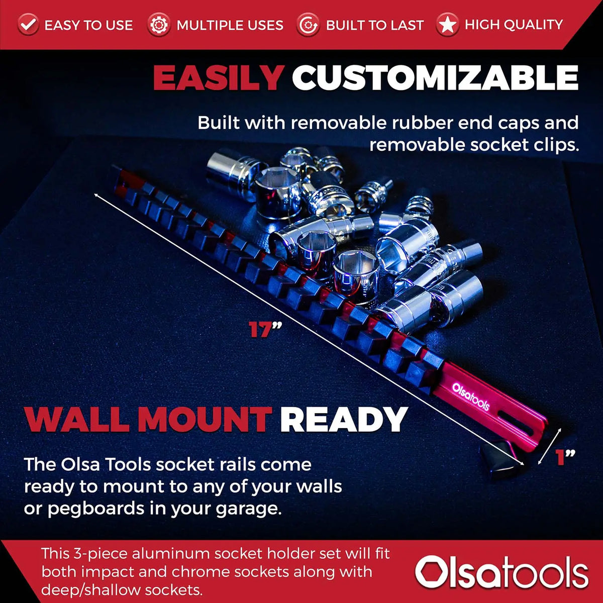 Aluminum Socket Organizer Rails With Rubber End Caps for 10 mm Socket Set - Shopthatapp.ca
