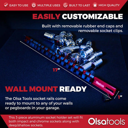 Aluminum Socket Organizer Rails With Rubber End Caps for 10 mm Socket Set - Shopthatapp.ca