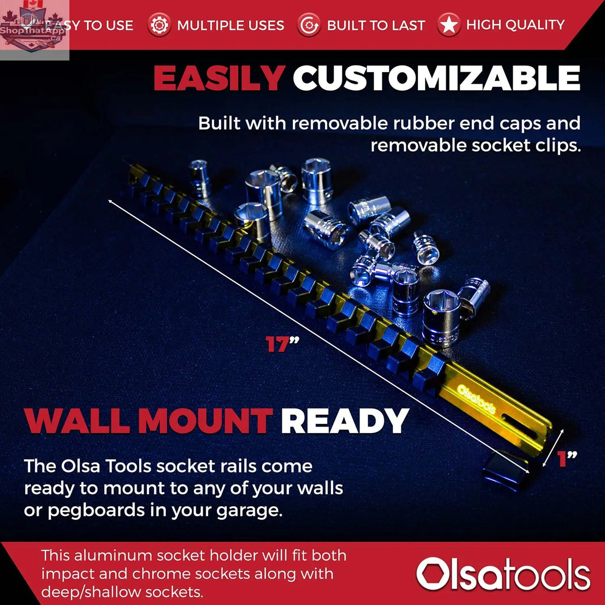 Aluminum Socket Organizer Rails With Rubber End Caps for 10 mm Socket Set - Shopthatapp.ca