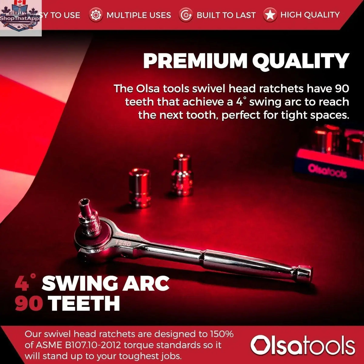Swivel Head Ratchet - 90 Tooth Round Head - Shopthatapp.ca