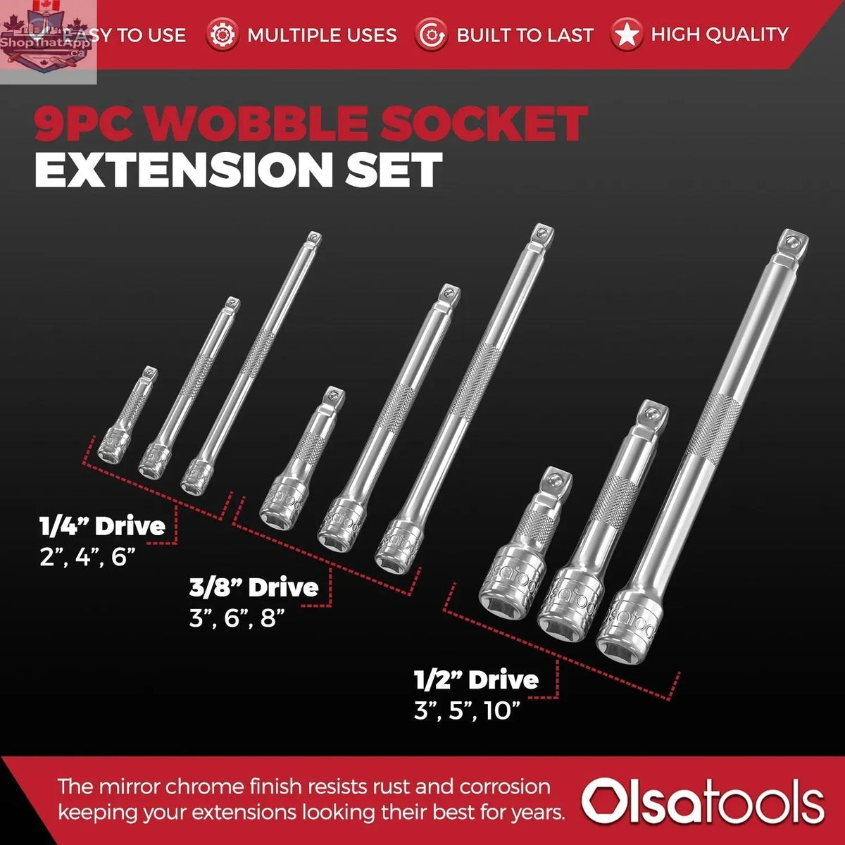 3pc Universal Joint Socket Adapter Set for 1/2", 3/8", and 1/4" Drive - Shopthatapp.ca