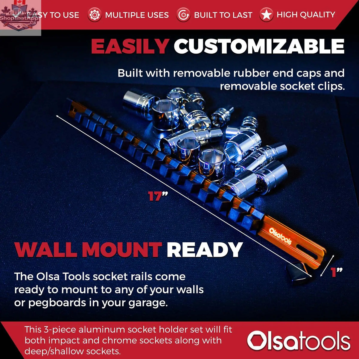 Aluminum Socket Organizer Rails With Rubber End Caps for 10 mm Socket Set - Shopthatapp.ca