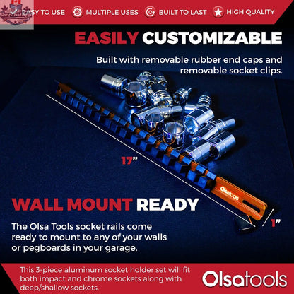 Aluminum Socket Organizer Rails With Rubber End Caps for 10 mm Socket Set - Shopthatapp.ca