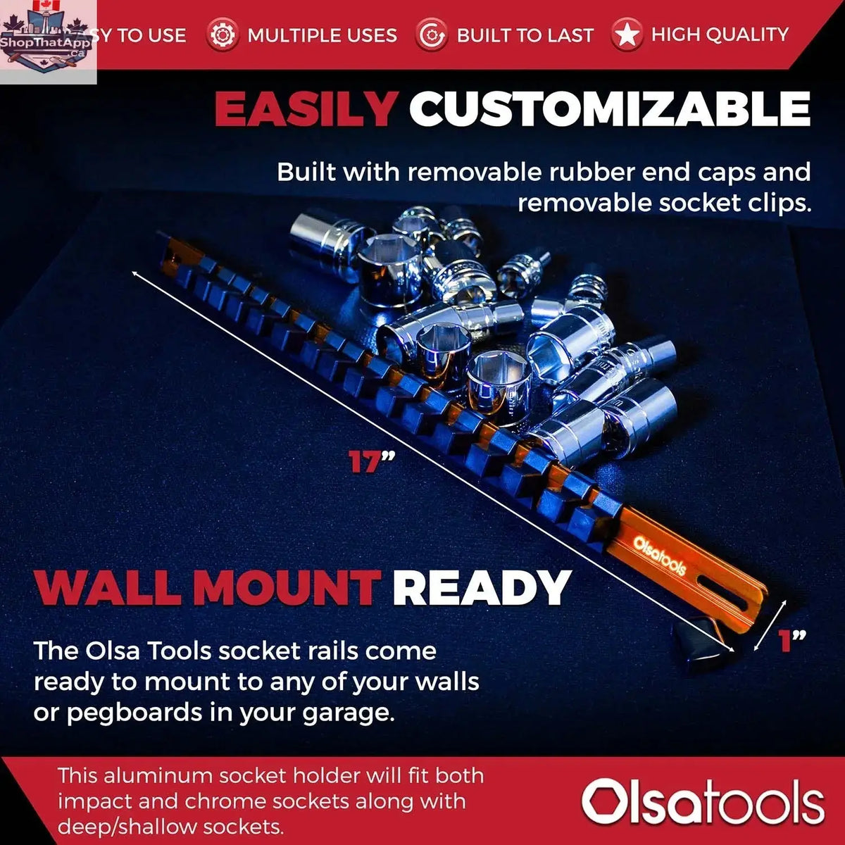 Aluminum Socket Organizer Rails With Rubber End Caps for 10 mm Socket Set - Shopthatapp.ca