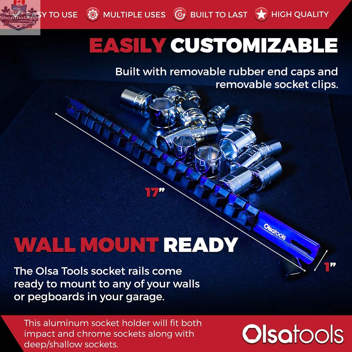 Aluminum Socket Organizer Rails With Rubber End Caps for 10 mm Socket Set - Shopthatapp.ca