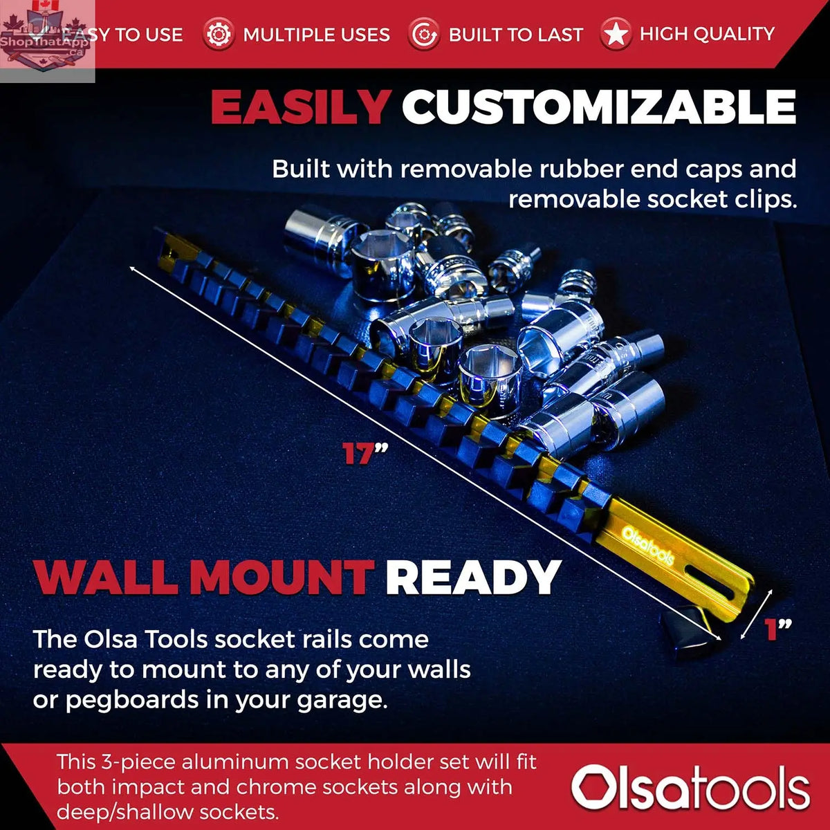Aluminum Socket Organizer Rails With Rubber End Caps for 10 mm Socket Set - Shopthatapp.ca