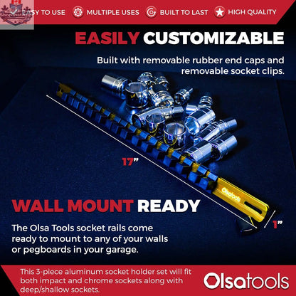 Aluminum Socket Organizer Rails With Rubber End Caps for 10 mm Socket Set - Shopthatapp.ca
