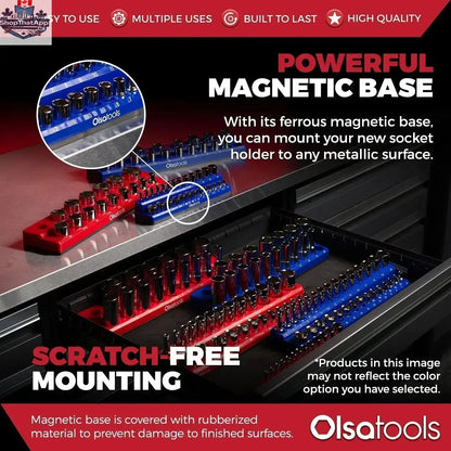 Olsa Tools Canada 2-Row Magnetic Socket Holders for 1/2 Drive Click Torque Wrench, socket organizers with magnetic strips for easy storage