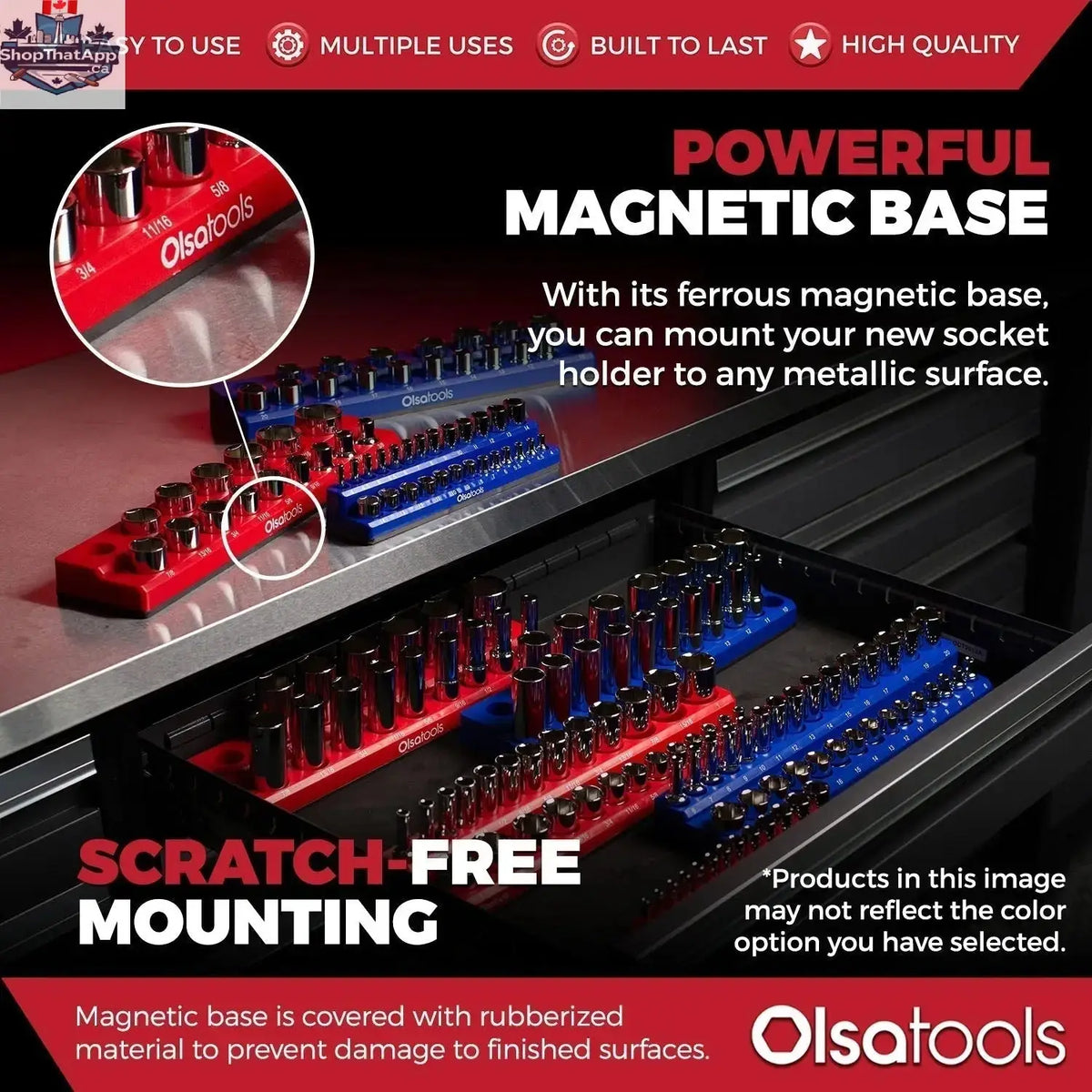 Olsa Tools Canada 2-Row Magnetic Socket Holders for 1/2 Drive Click Torque Wrench, organized socket storage with magnetic grip