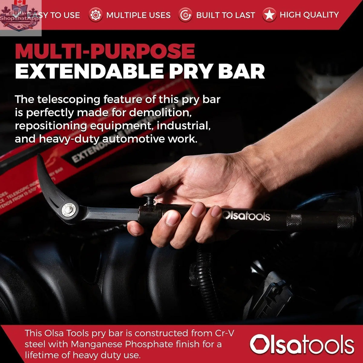Extendable Indexing Pry Bar | Adjustable Length From 13.3-18.5 Inches - Shopthatapp.ca