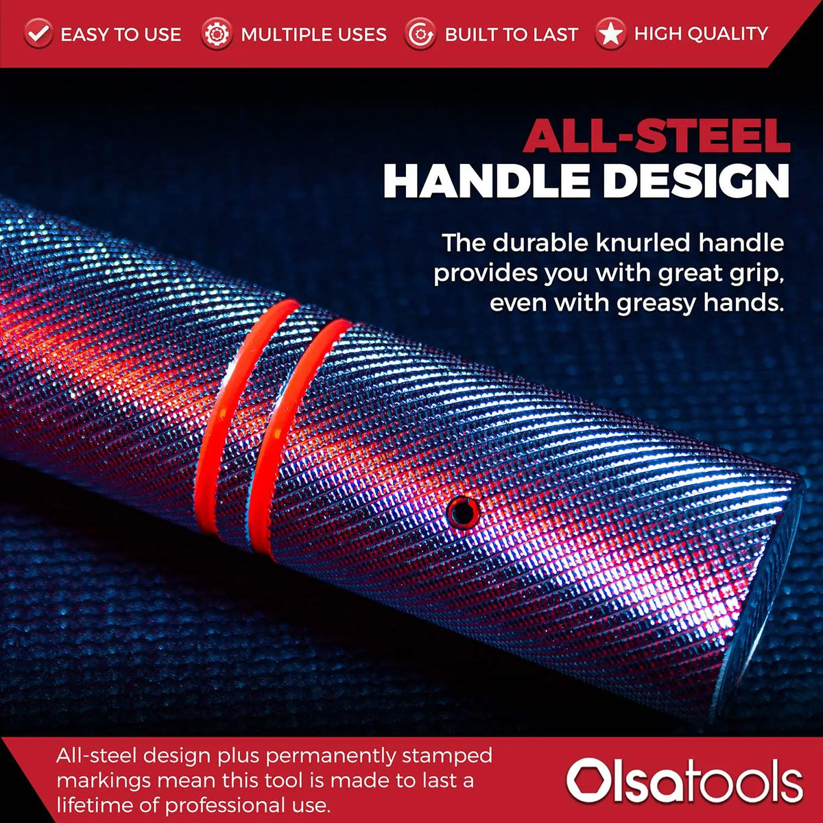 Olsa Tools Canada bolt size finder keychain for quick sizing, ideal for click torque wrenches with flex head, shown with infographic.