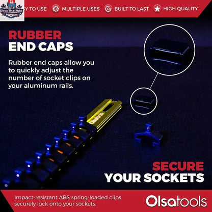 Aluminum Socket Organizer Rails With Rubber End Caps for 10 mm Socket Set - Shopthatapp.ca