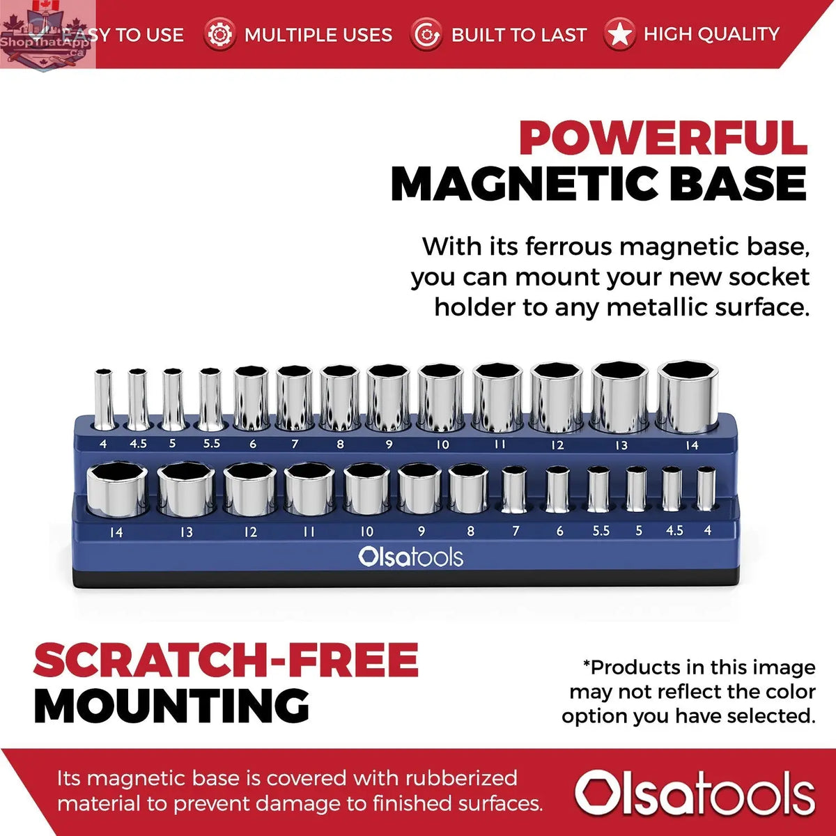 Olsa Tools Canada 2-row magnetic socket holders for 1/2 drive click torque wrench, organized socket storage and organization.