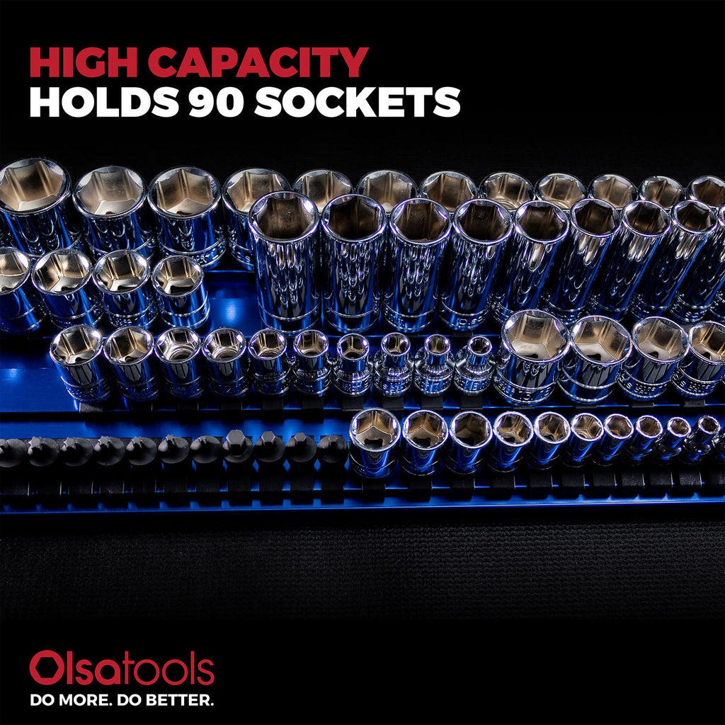 90-Slot Aluminum Socket Tray for Organized Portable Tool Storage