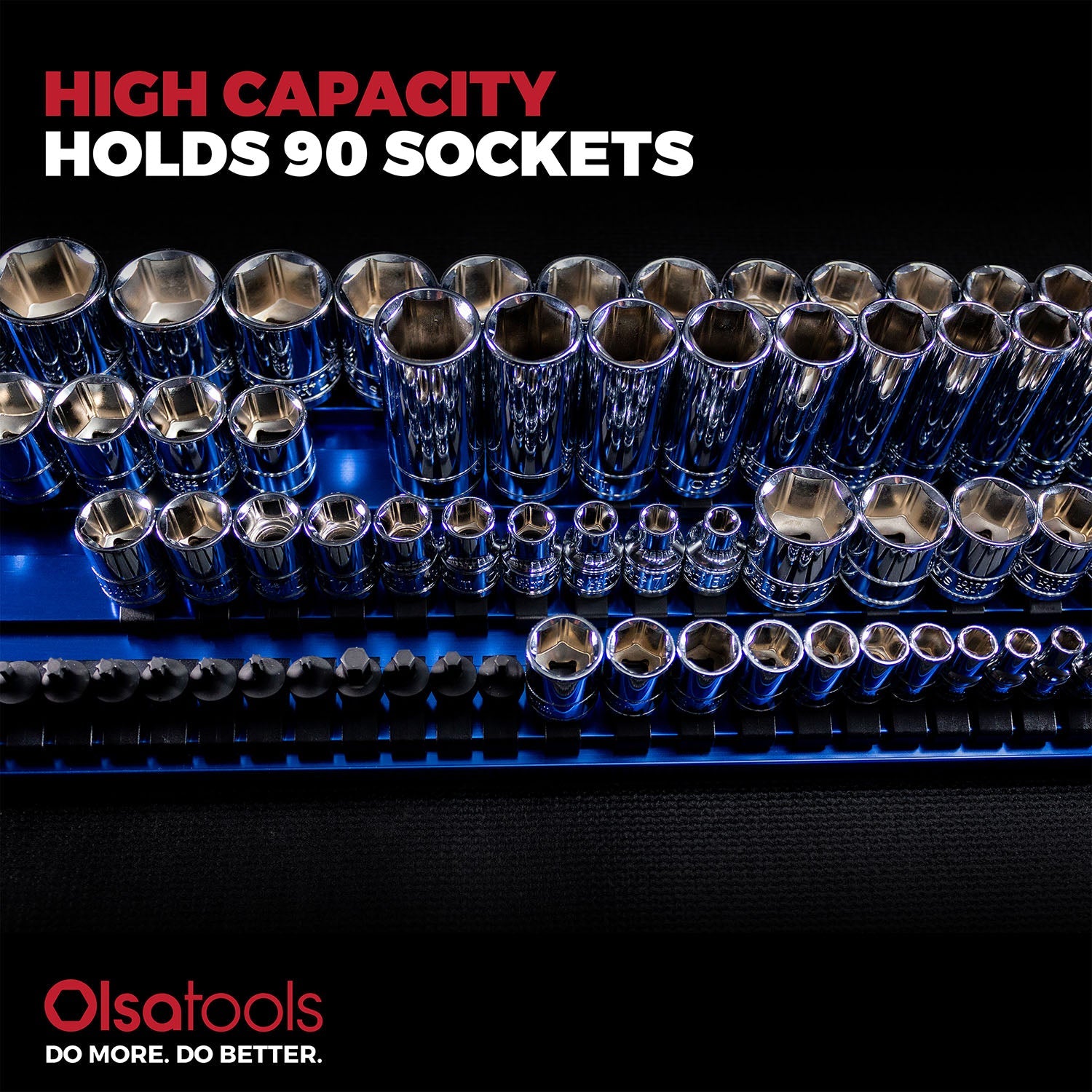 90-Slot Aluminum Socket Tray for Organized Portable Tool Storage