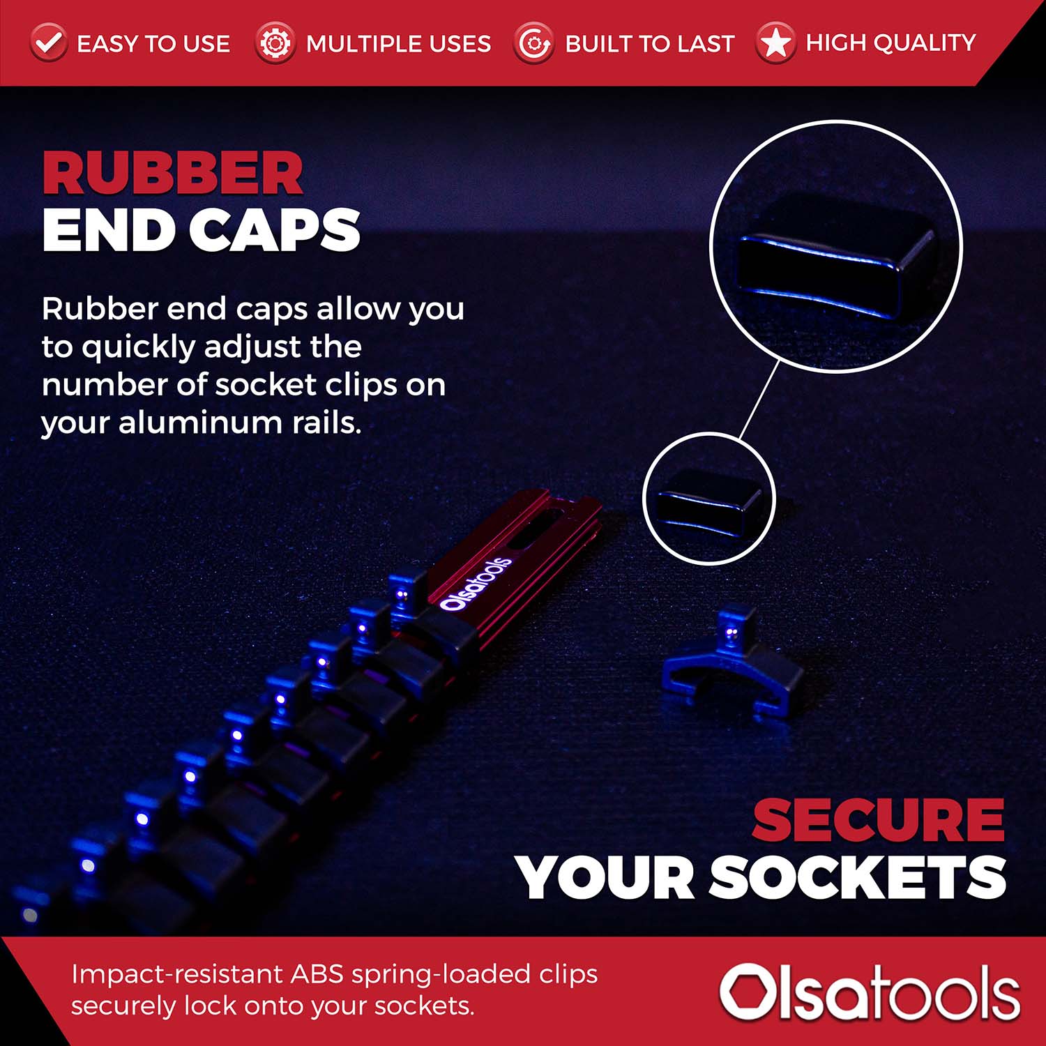 Aluminum Socket Organizer Rails With Rubber End Caps