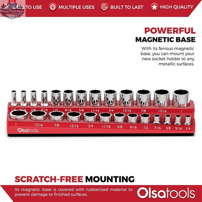 Olsa Tools Canada 2-Row Magnetic Socket Holders for 1/2 drive click torque wrench, organized with magnetic socket slots.
