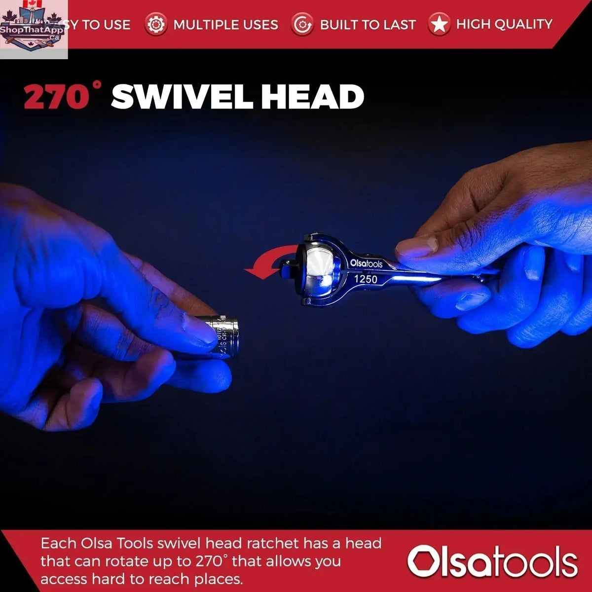 Swivel Head Ratchet - 90 Tooth Round Head - Shopthatapp.ca